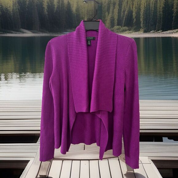 EUC Chic Lauren Ralph Lauren Womens Sz S Open Cardigan Purple Western Preppy - Picture 5 of 5